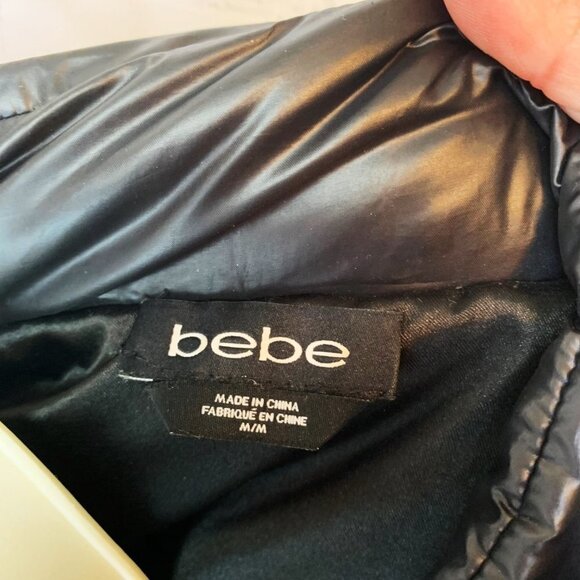 BEBE BLACK HOODED LACE GATHERED PUFFER VEST - M - Picture 8 of 8